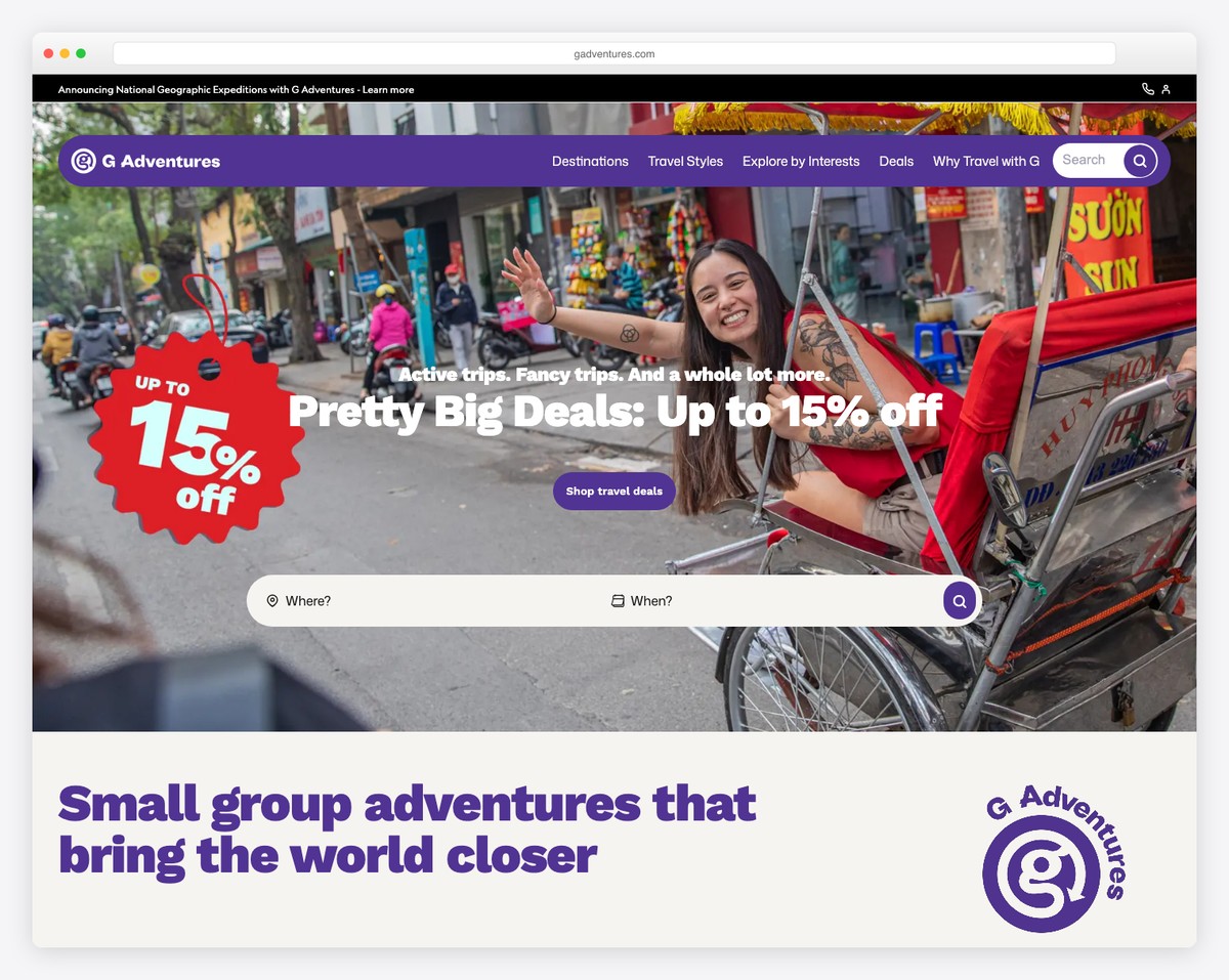 g adventures website example