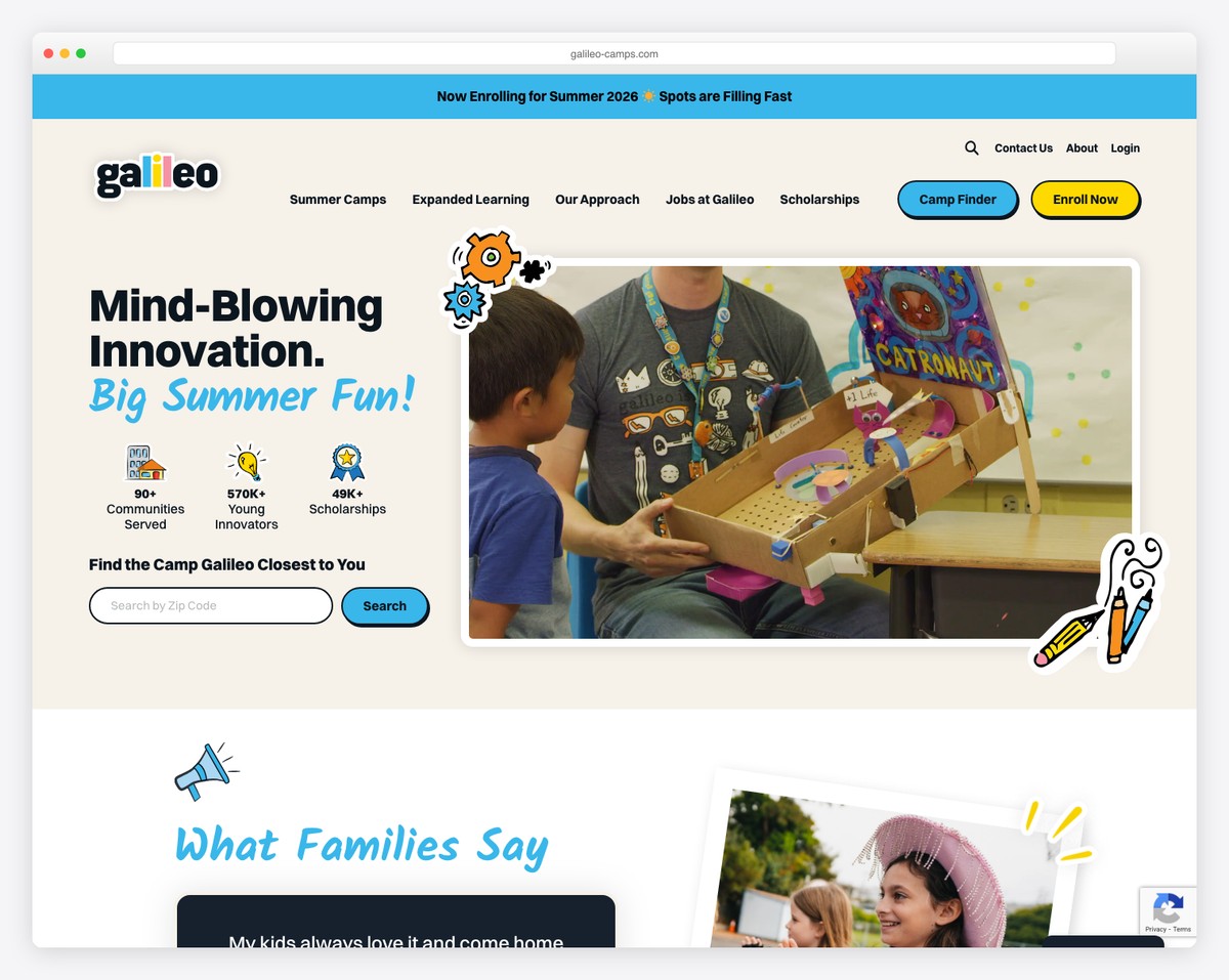 galileo camps website example