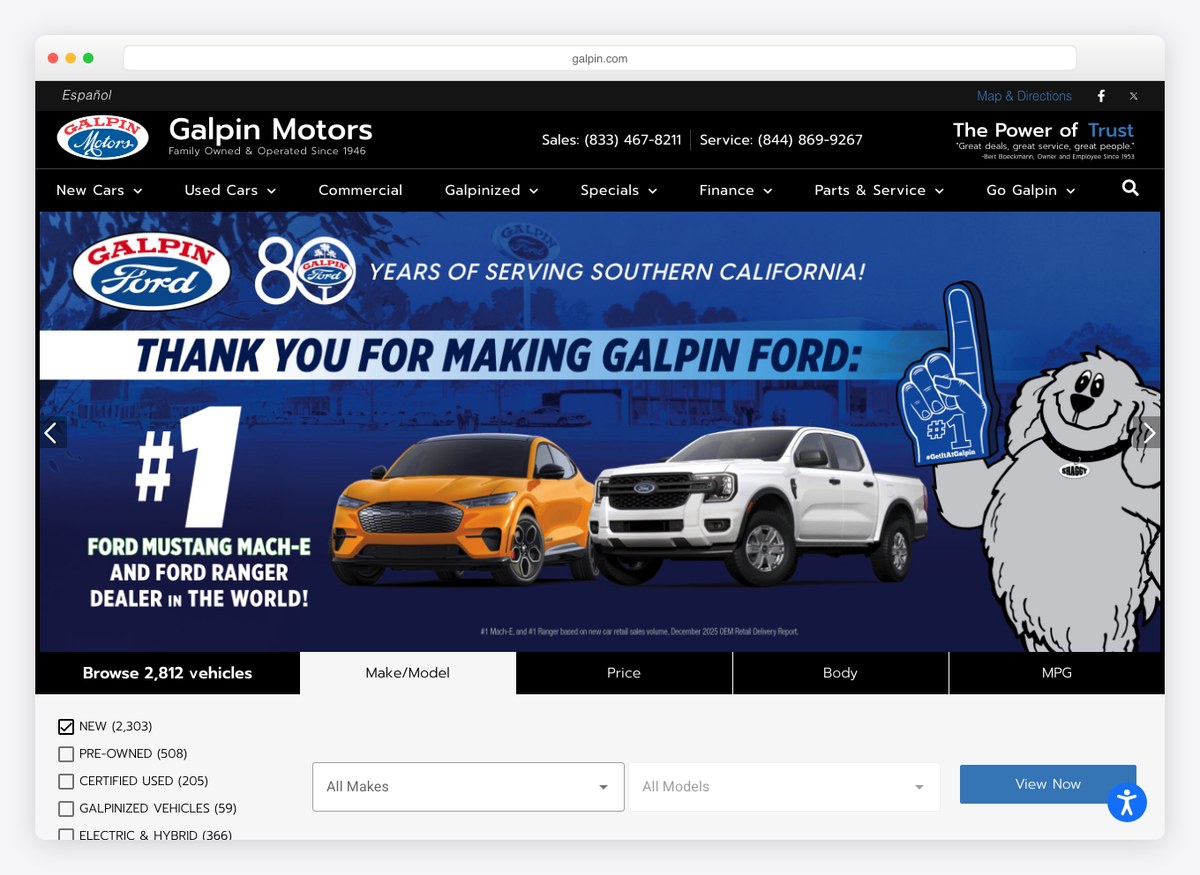Galpin Motors car dealer website homepage