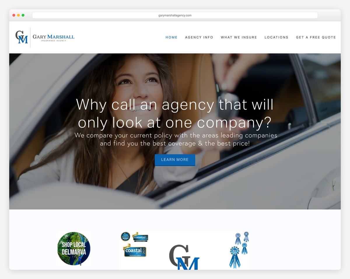 gary marshall insurance website example