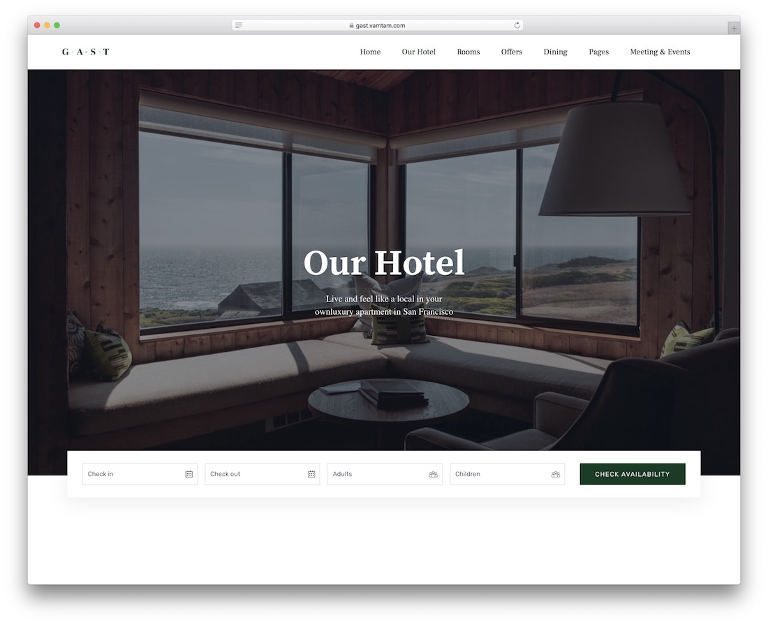 gast hotel website template