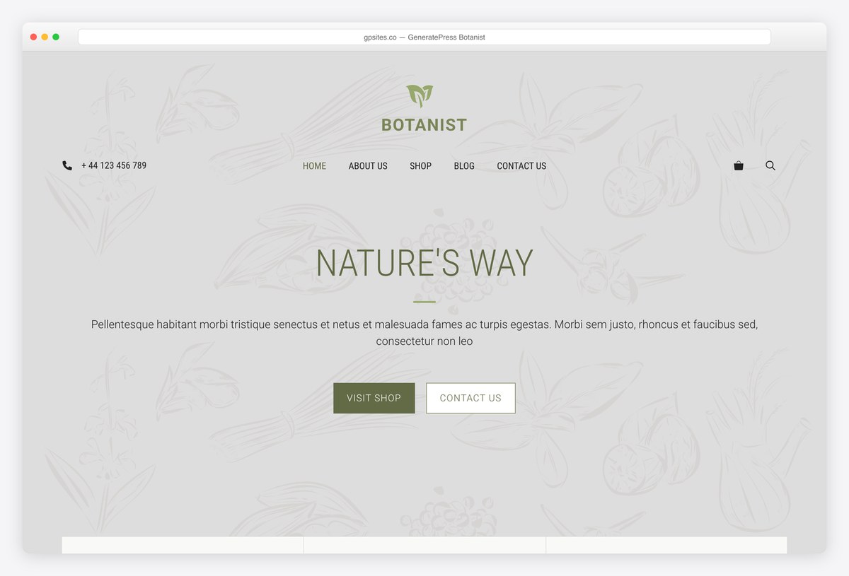 GeneratePress Botanist plant shop demo