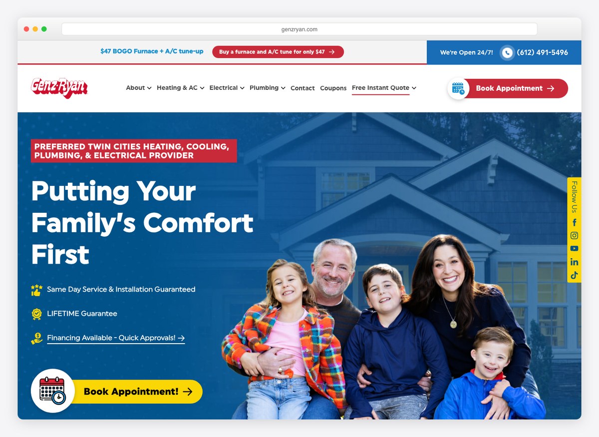 Genz-Ryan HVAC website homepage