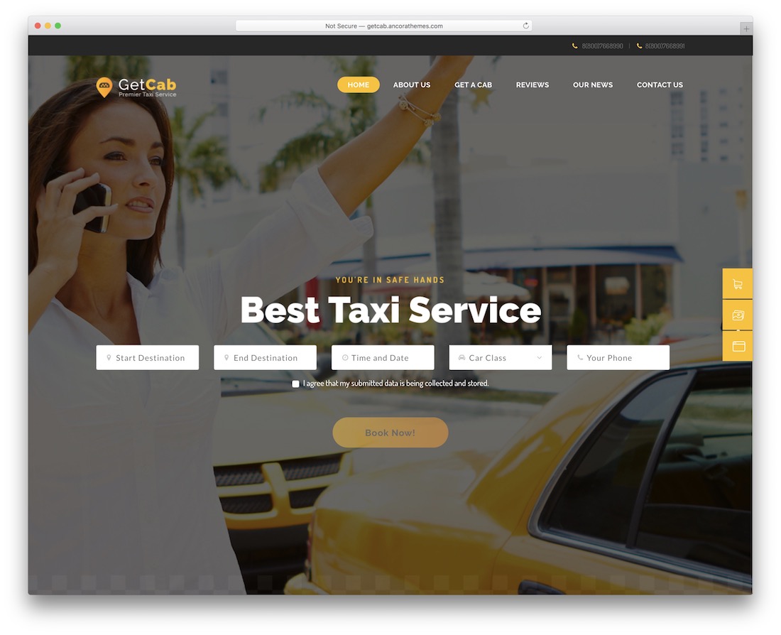 getcab taxi wordpress theme