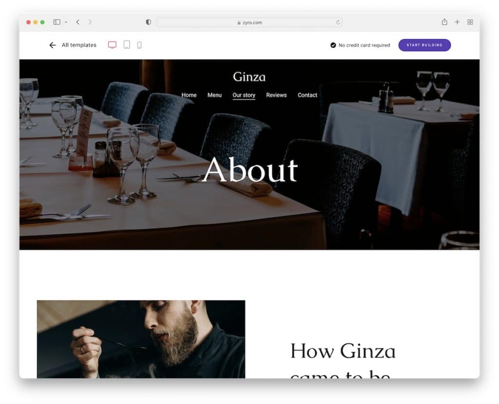 ginza about me page