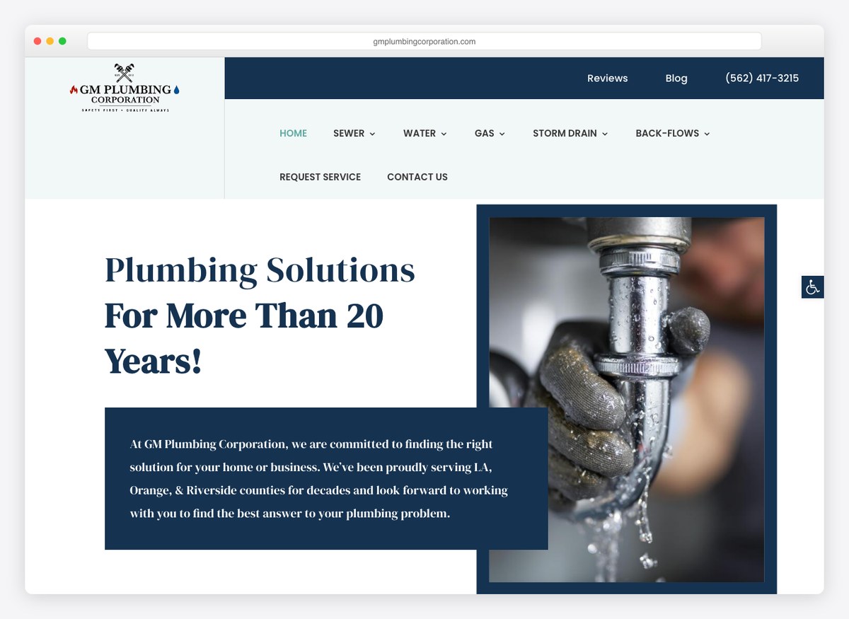 GM Plumbing Corporation plumbing website homepage