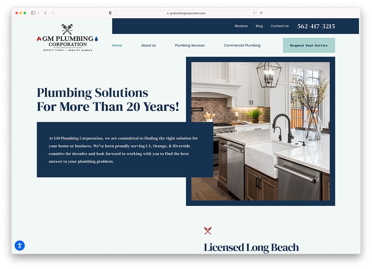 gm plumbing corporation - plumber website design example