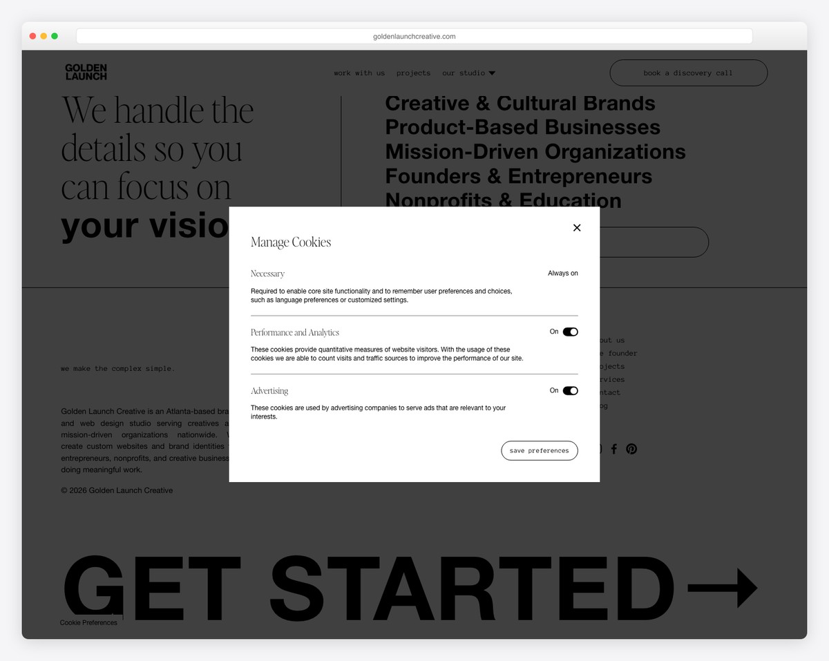 golden launch creative website example