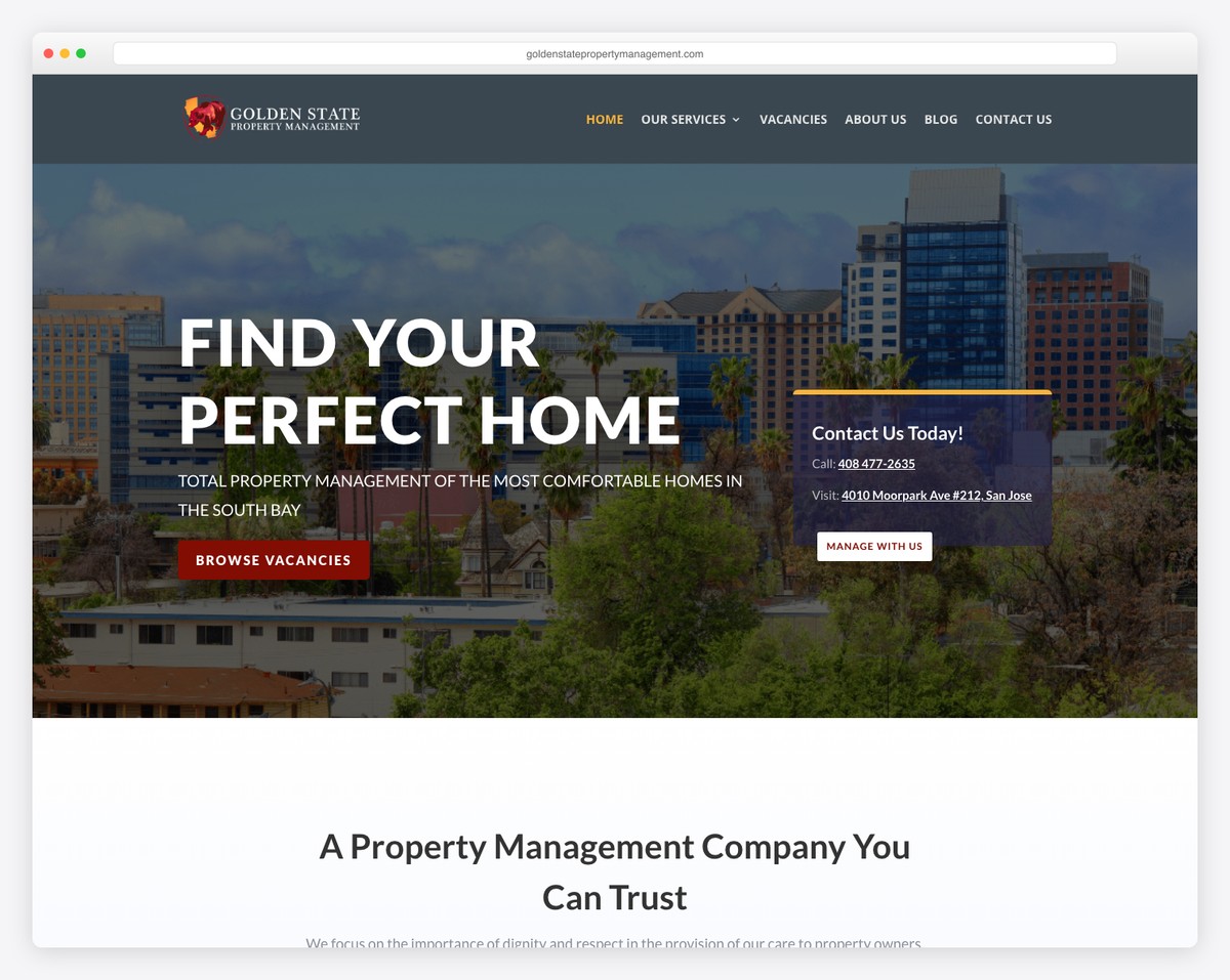 golden state property management website example