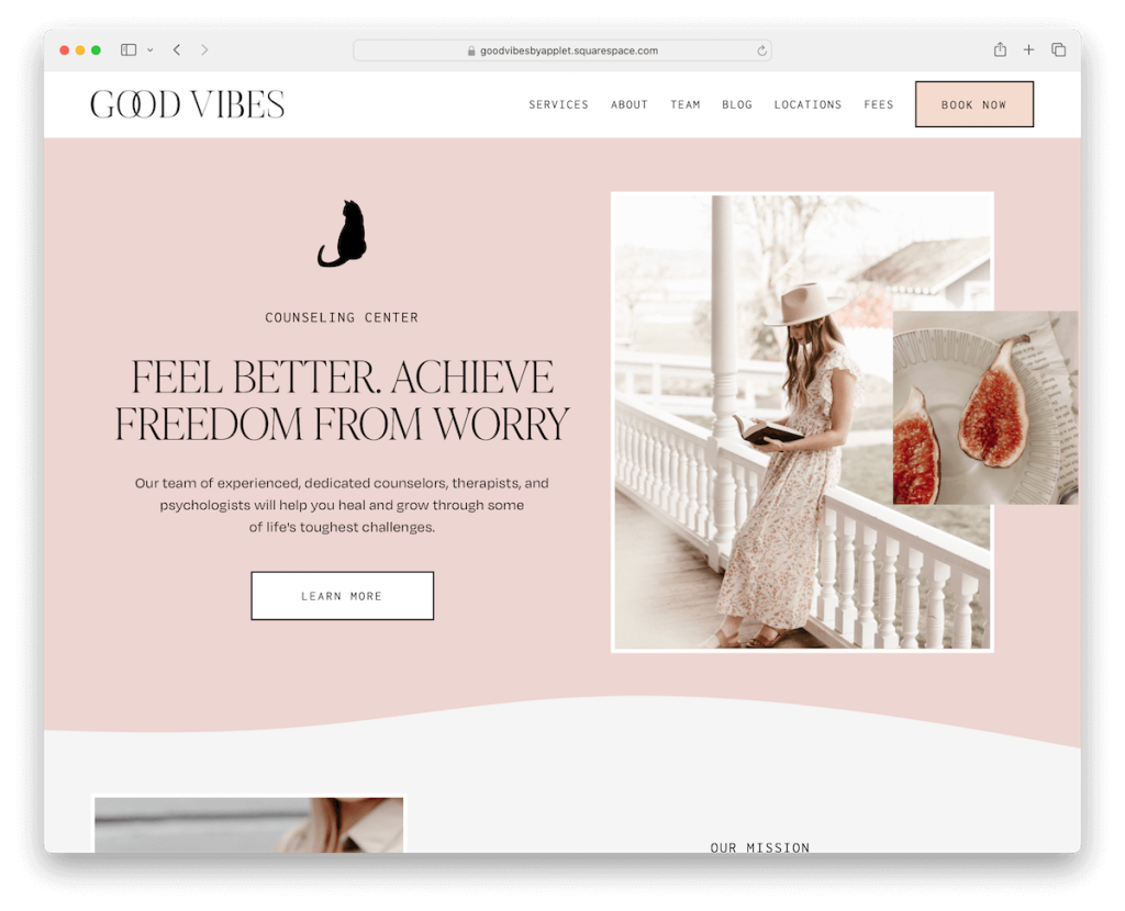 good vibes squarespace therapist template