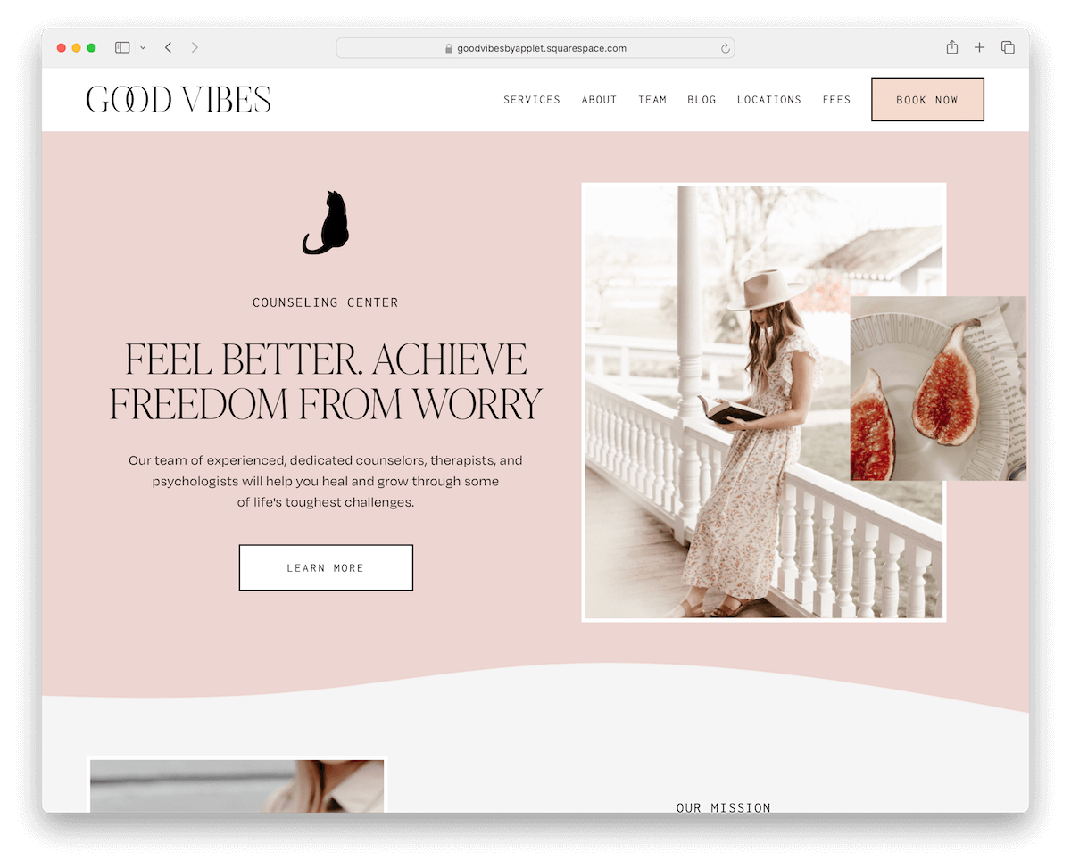 good vibes squarespace therapist template