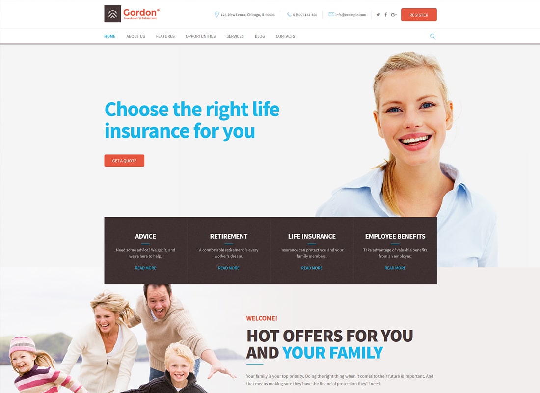 Gordon | Investments & Insurance Company WordPress Theme