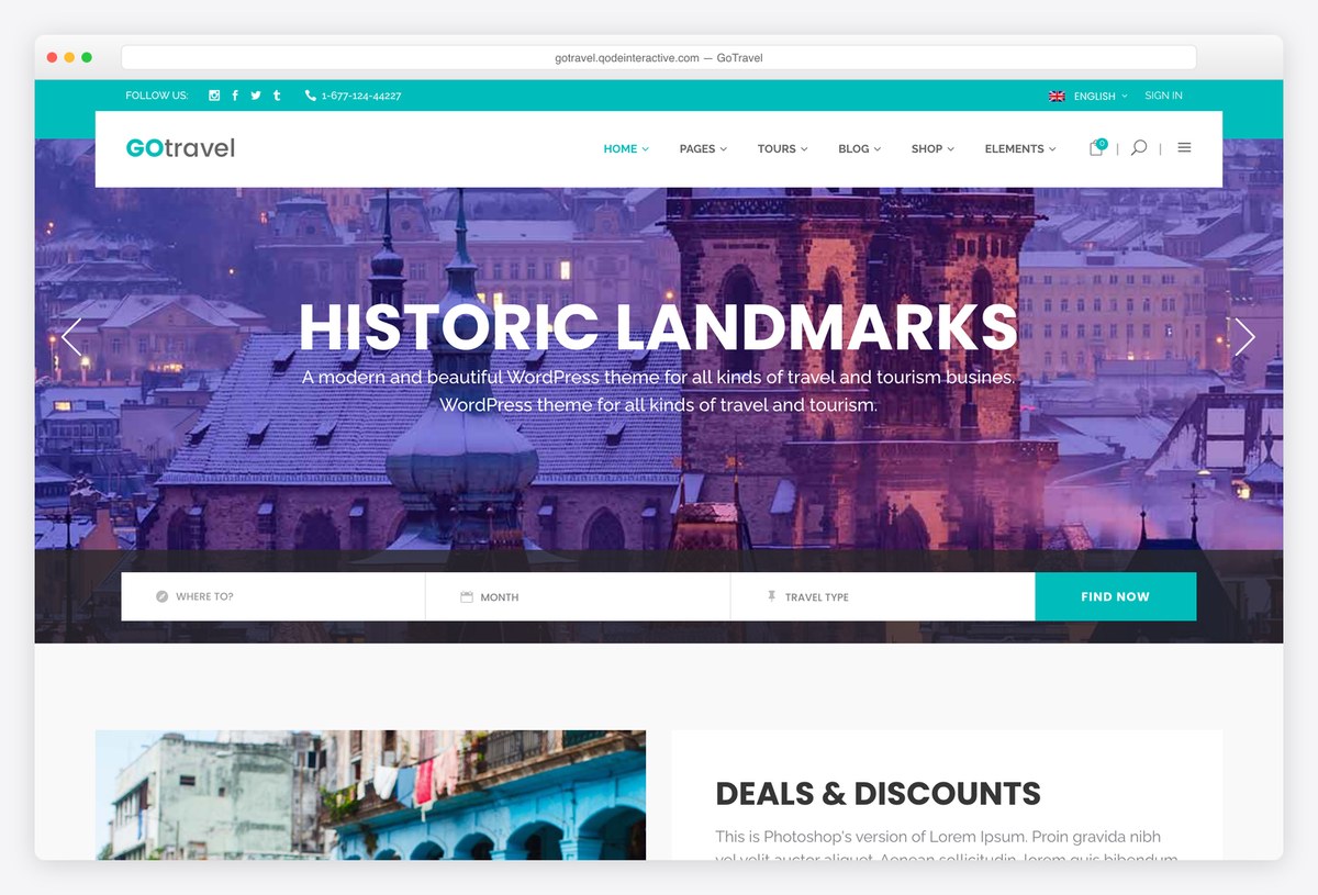GoTravel travel agency and tourism WordPress theme demo