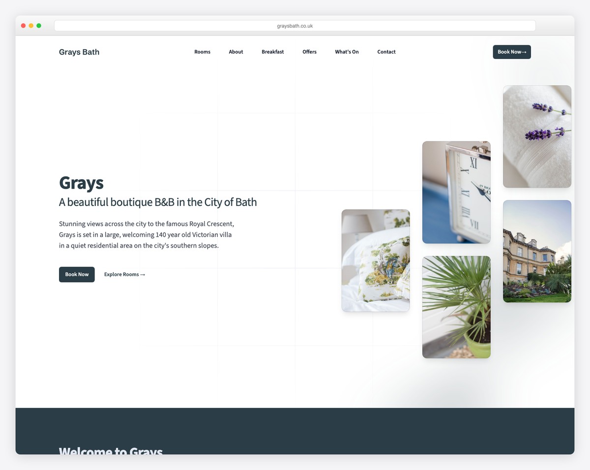 grays boutique bed and breakfast bath website