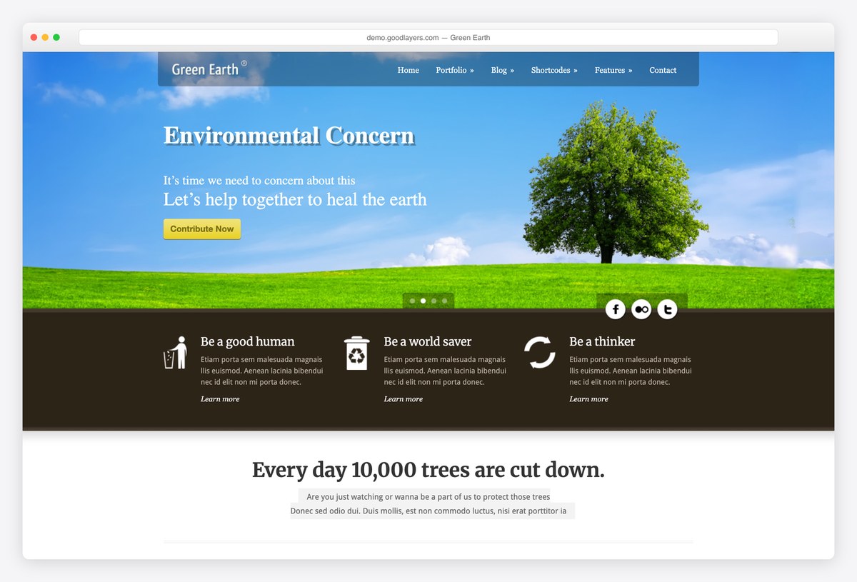 Green Earth environmental WordPress theme demo