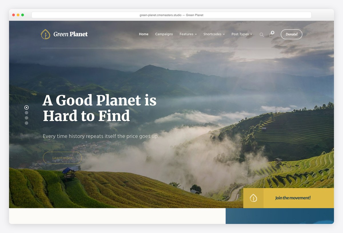 Green Planet environmental nonprofit WordPress theme demo