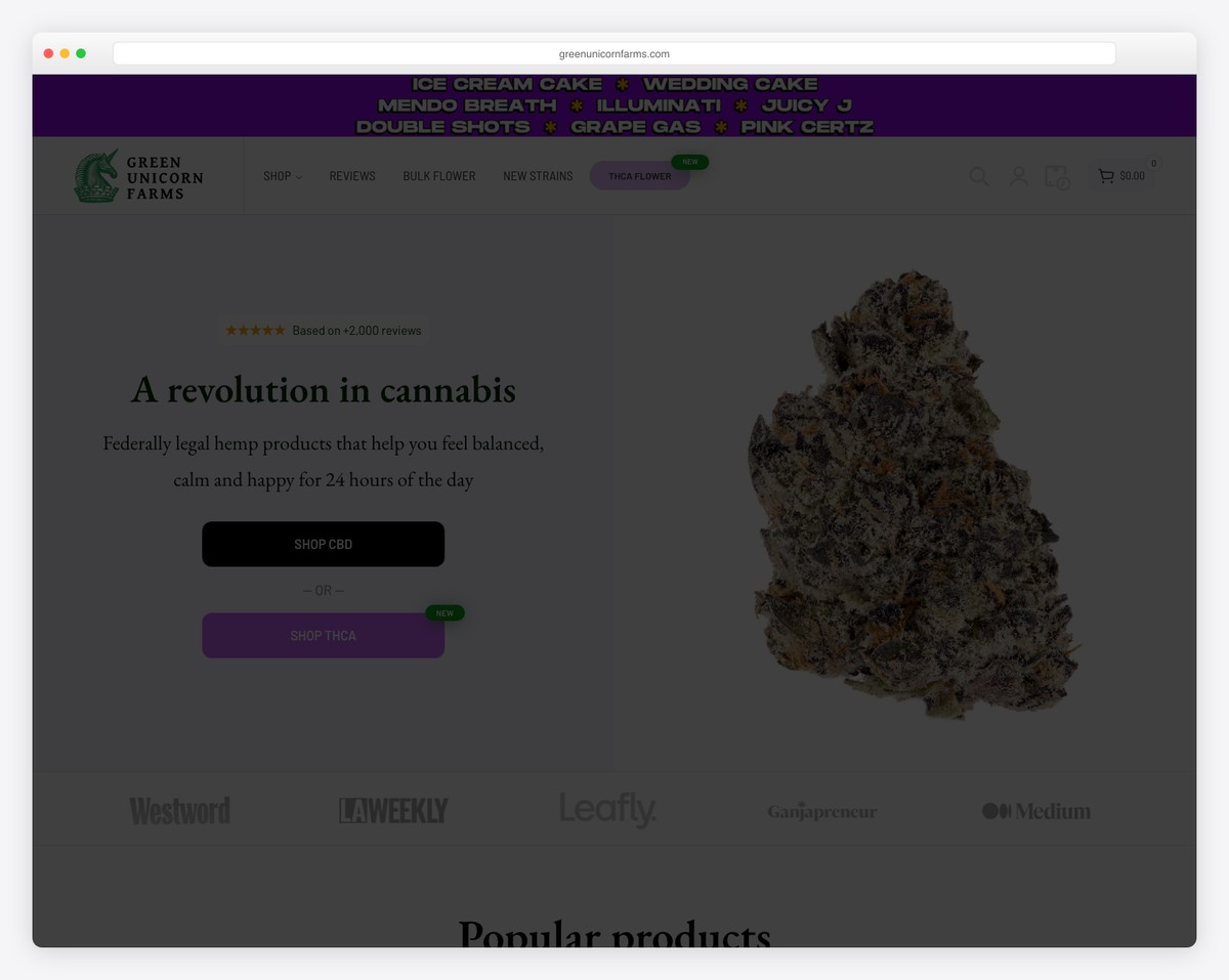 Green Unicorn Farms - cannabis eCommerce website example