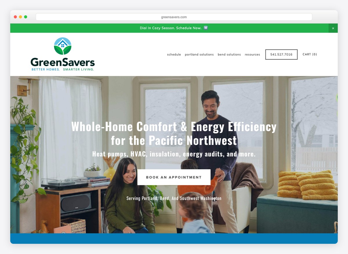 GreenSavers HVAC website homepage