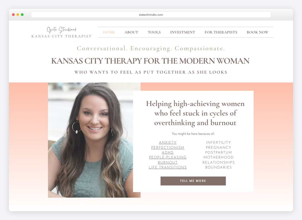 Greta Strickland therapist website homepage