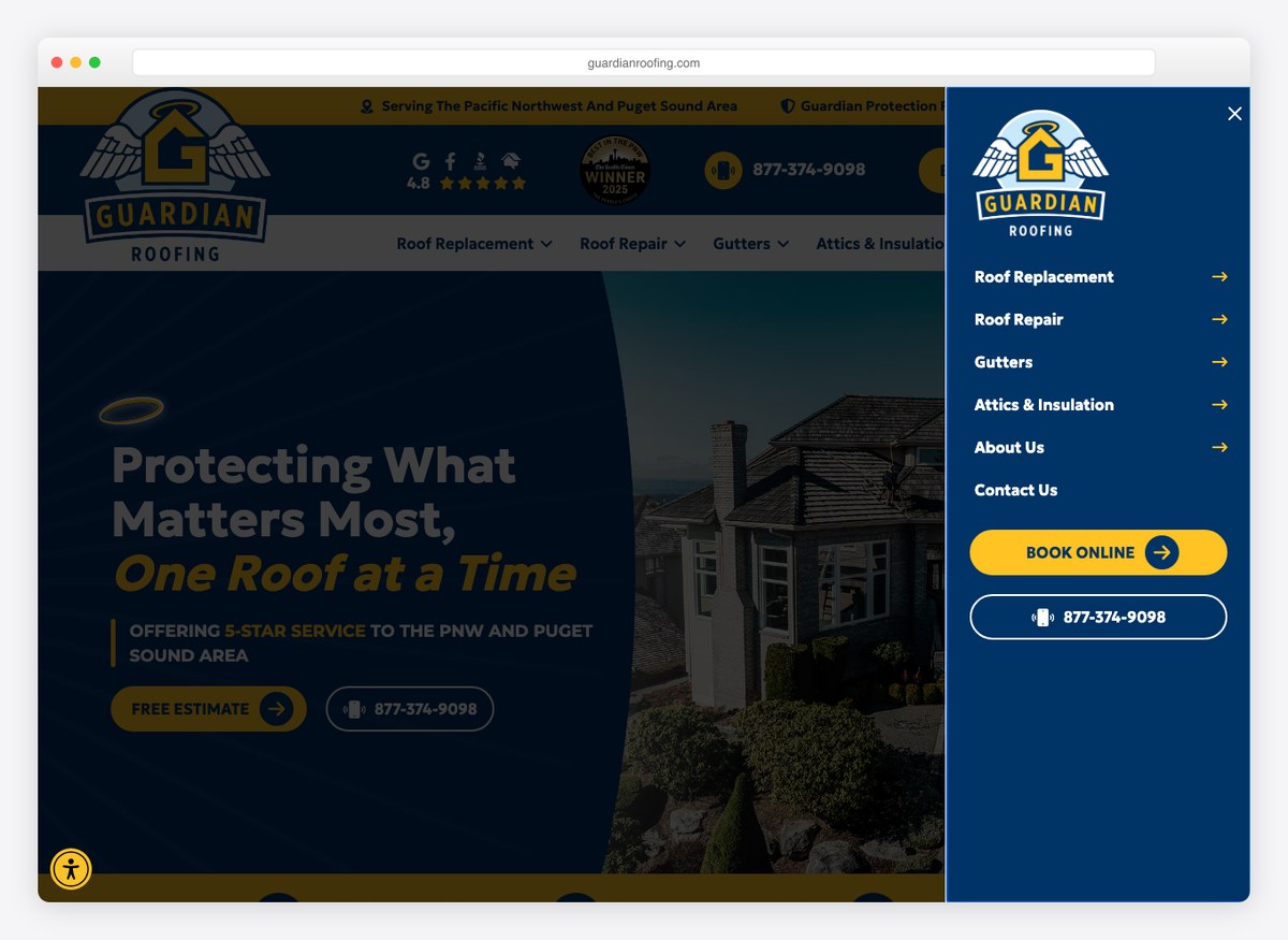 Guardian Roofing roofing company website homepage