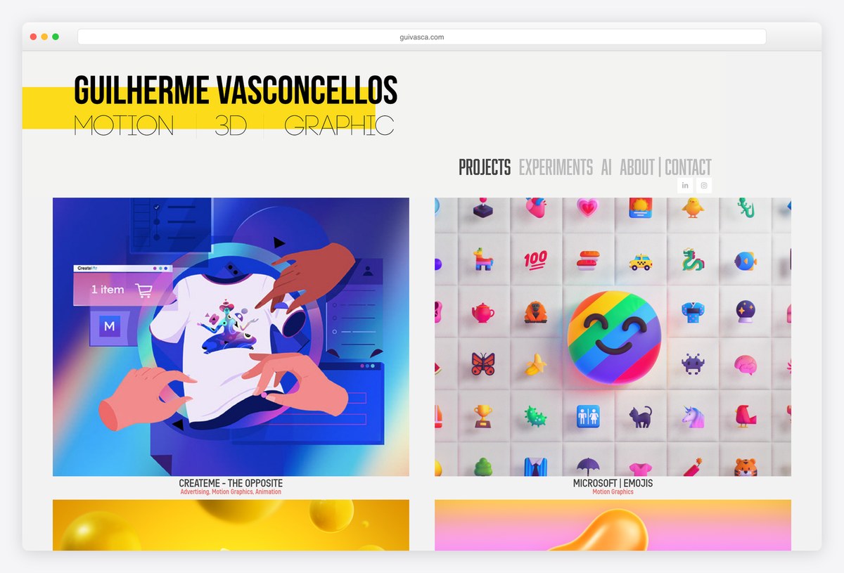 Guilherme Vasconcellos (Guivasca) 3D motion designer portfolio website