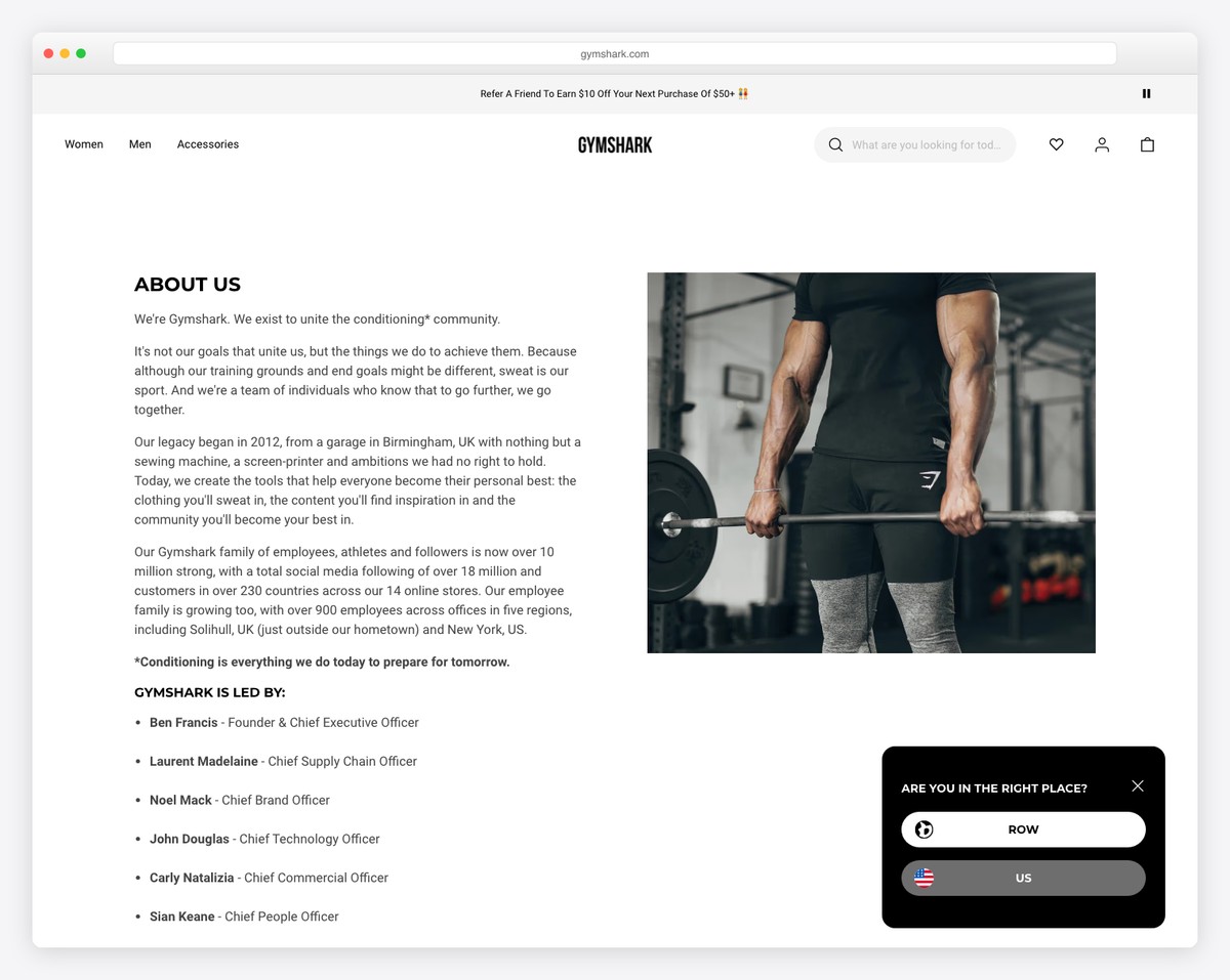 gymshark about page example
