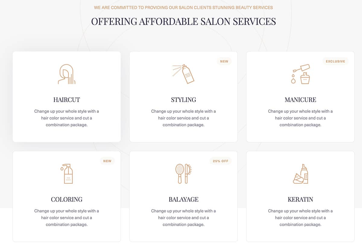 Hair salon service section example