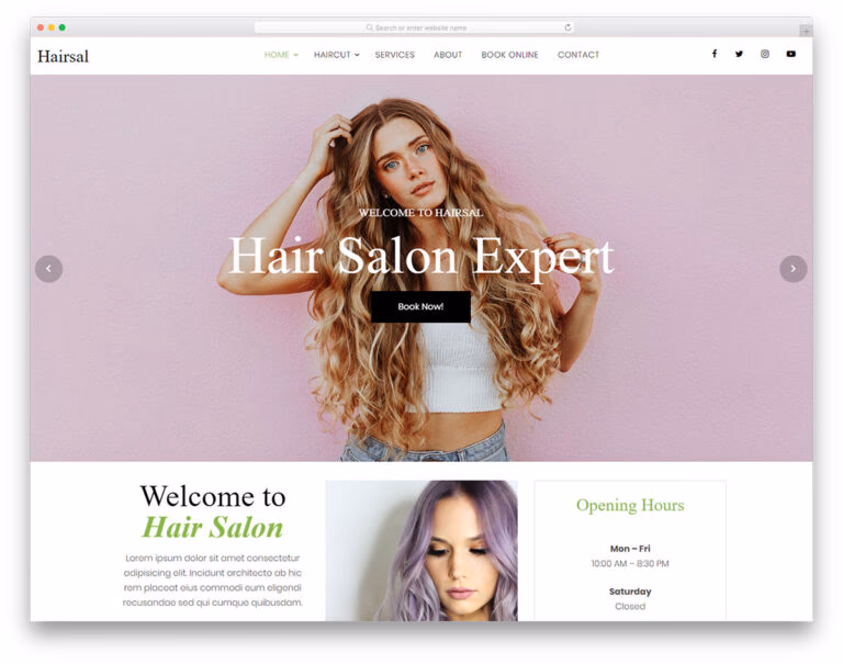 Hairsal website template screenshot