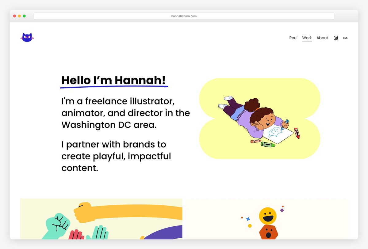 Hannah Churn animator portfolio website