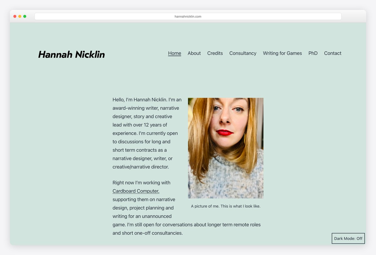 Hannah Nicklin narrative designer portfolio website