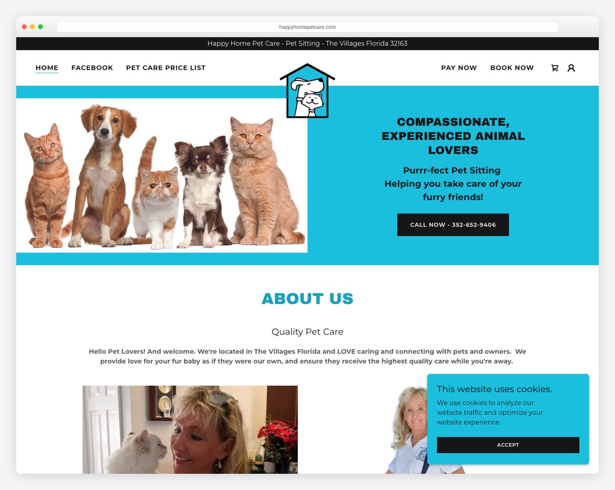 happy home pet sitting website example