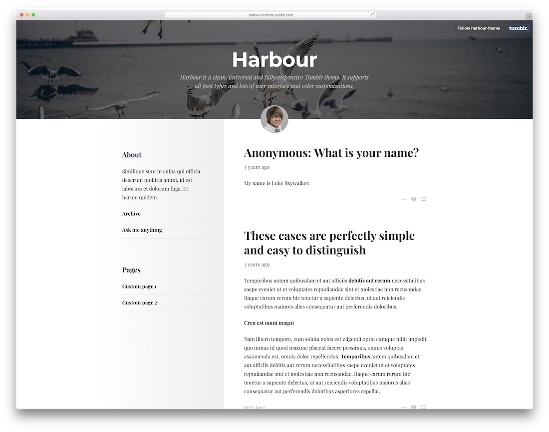 harbour free tumblr theme