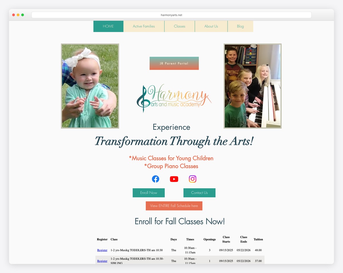 harmony arts and music academy website example