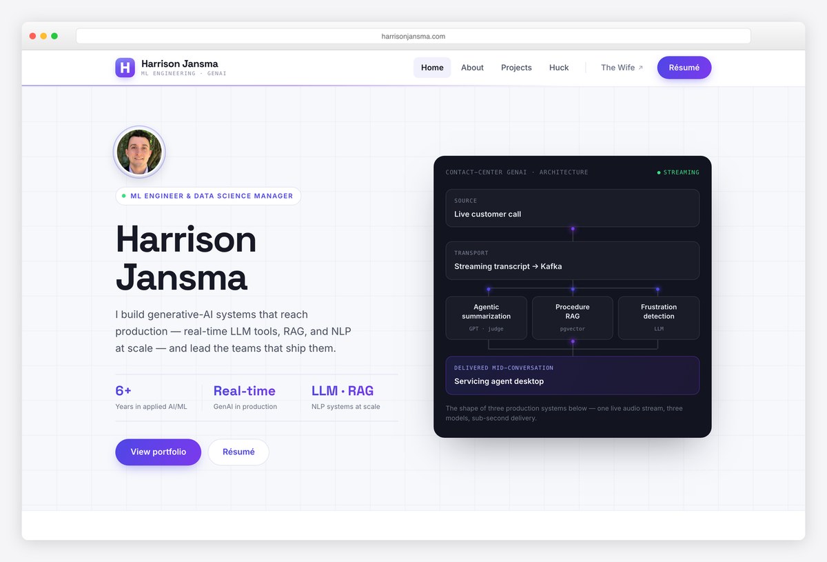 Harrison Jansma machine learning engineer portfolio website