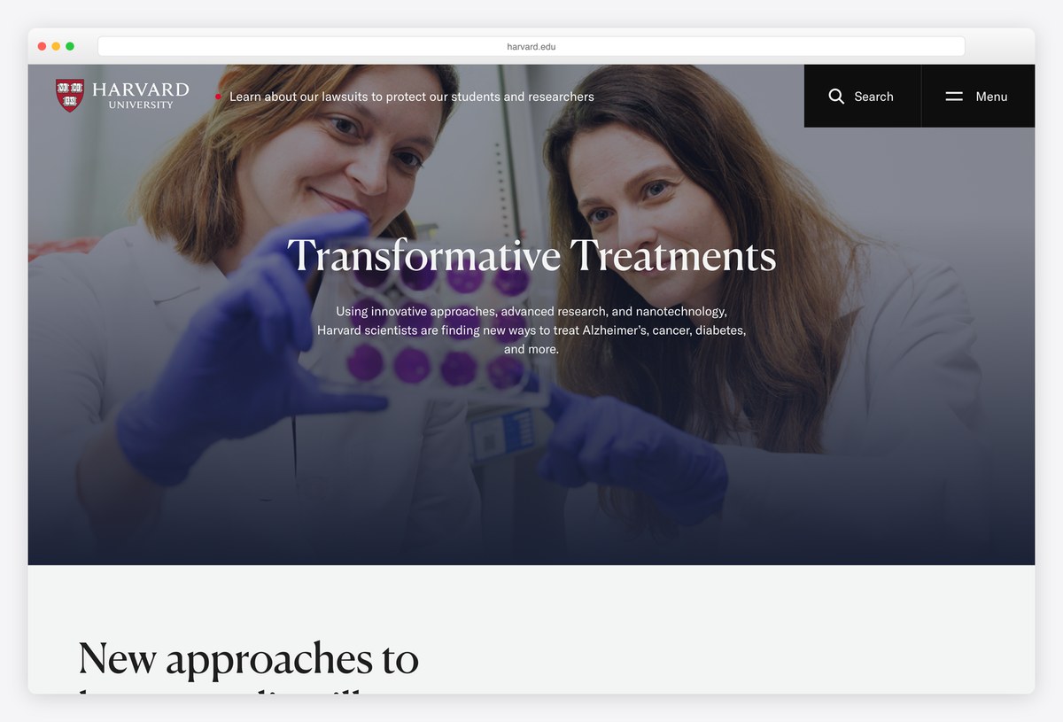 Harvard University homepage design