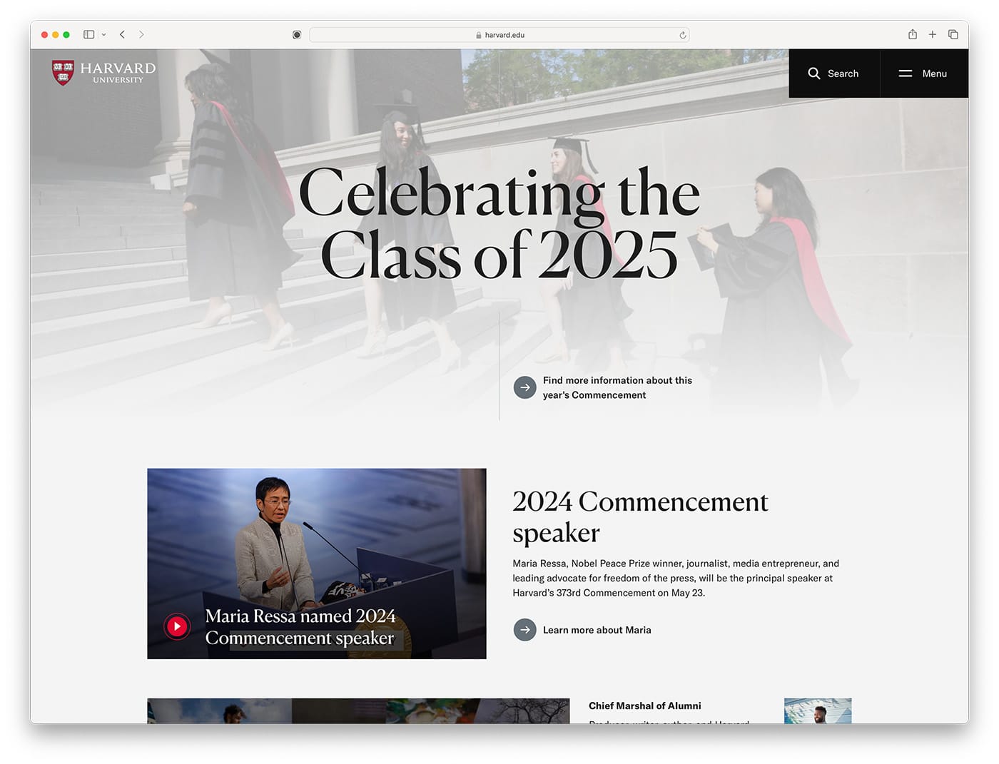 Harvard University website made with WordPress