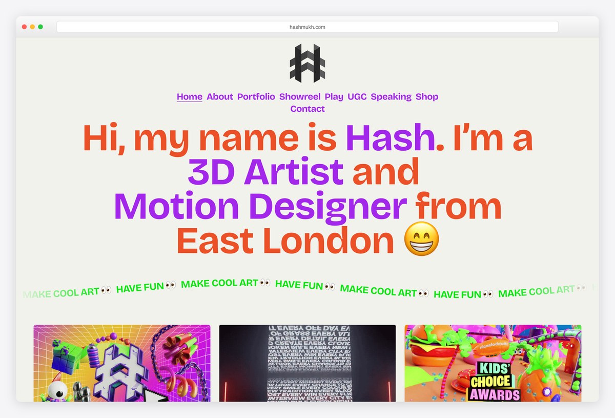 Hashmukh Kerai 3D motion designer portfolio website