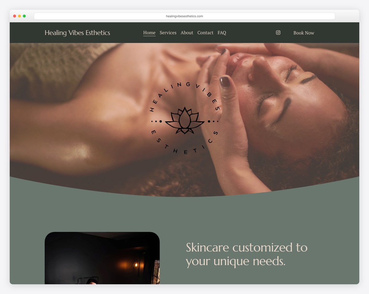 healing vibes esthetics website example