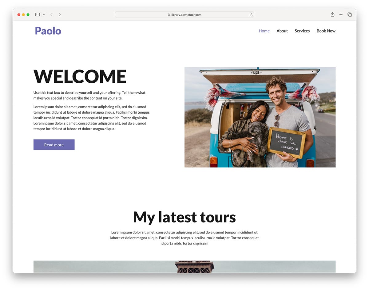 hello elementor - simple travel WordPress theme