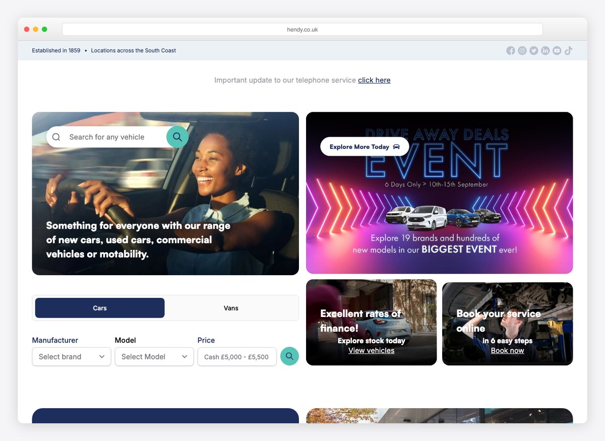 Hendy Group car dealer website homepage