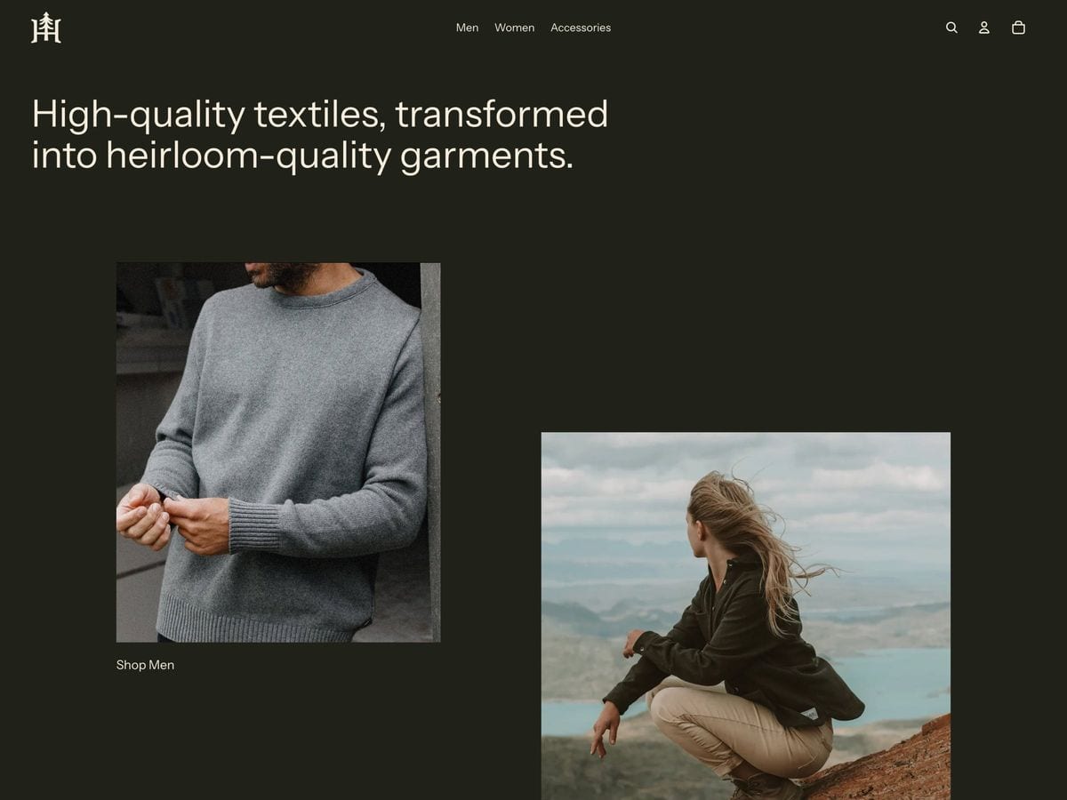Heritage free Shopify theme homepage for a heirloom textiles and garments brand