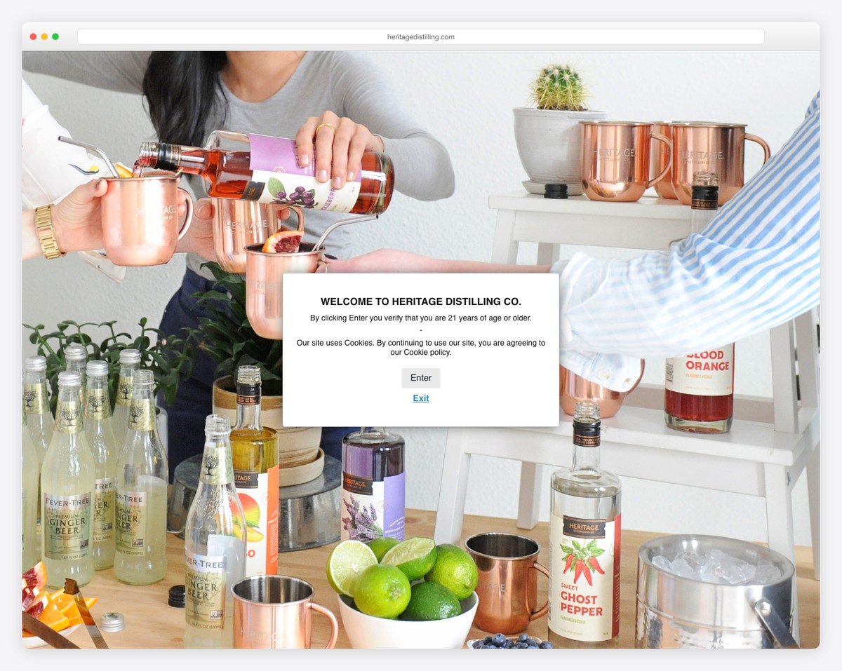 heritage distilling co. website example