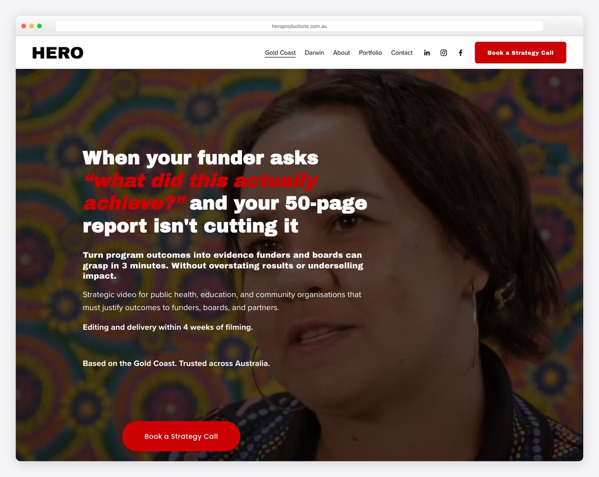 hero production website example