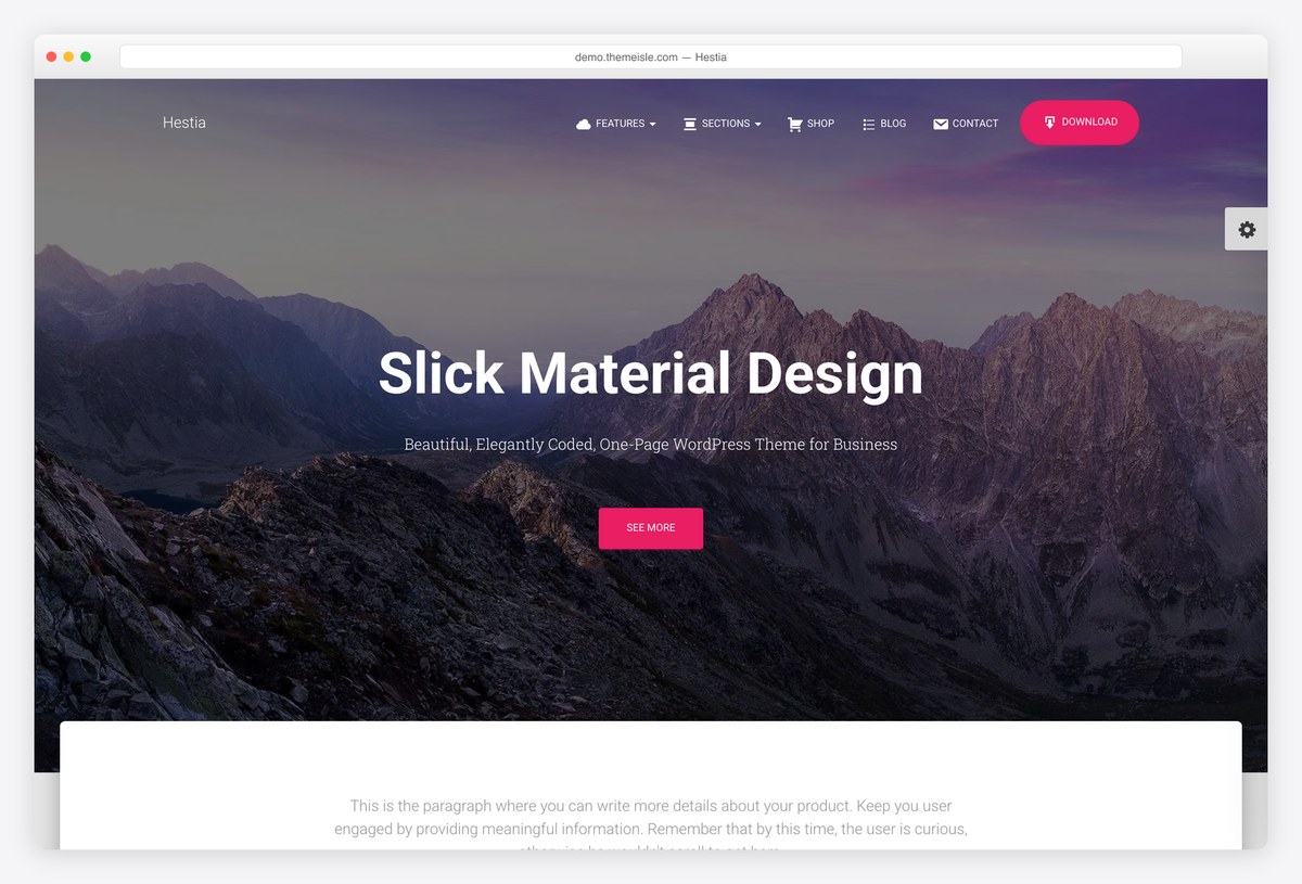 Hestia free one-page WordPress theme demo