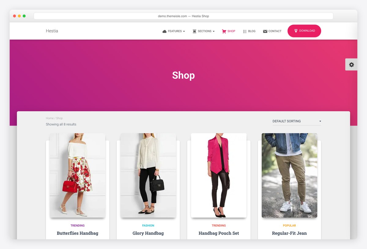 Hestia free WordPress theme WooCommerce shop page