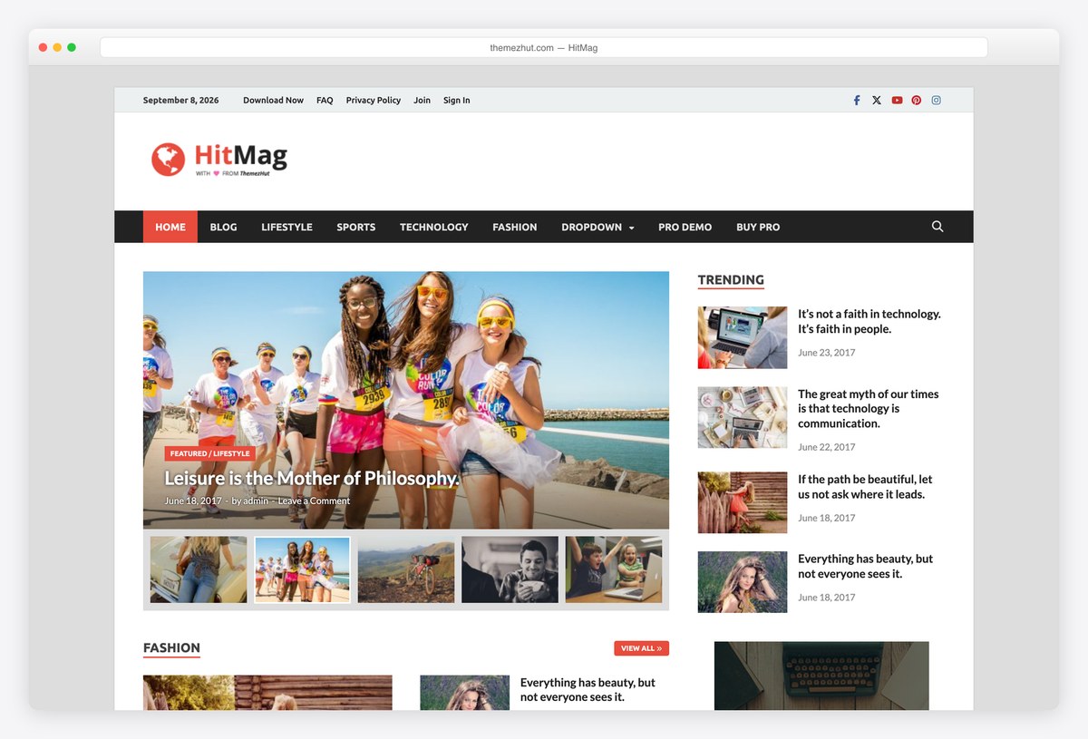 HitMag free news magazine WordPress theme demo