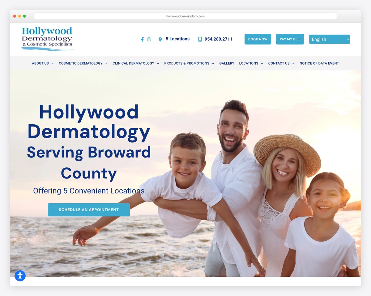 hollywood dermatology & cosmetic specialists website example