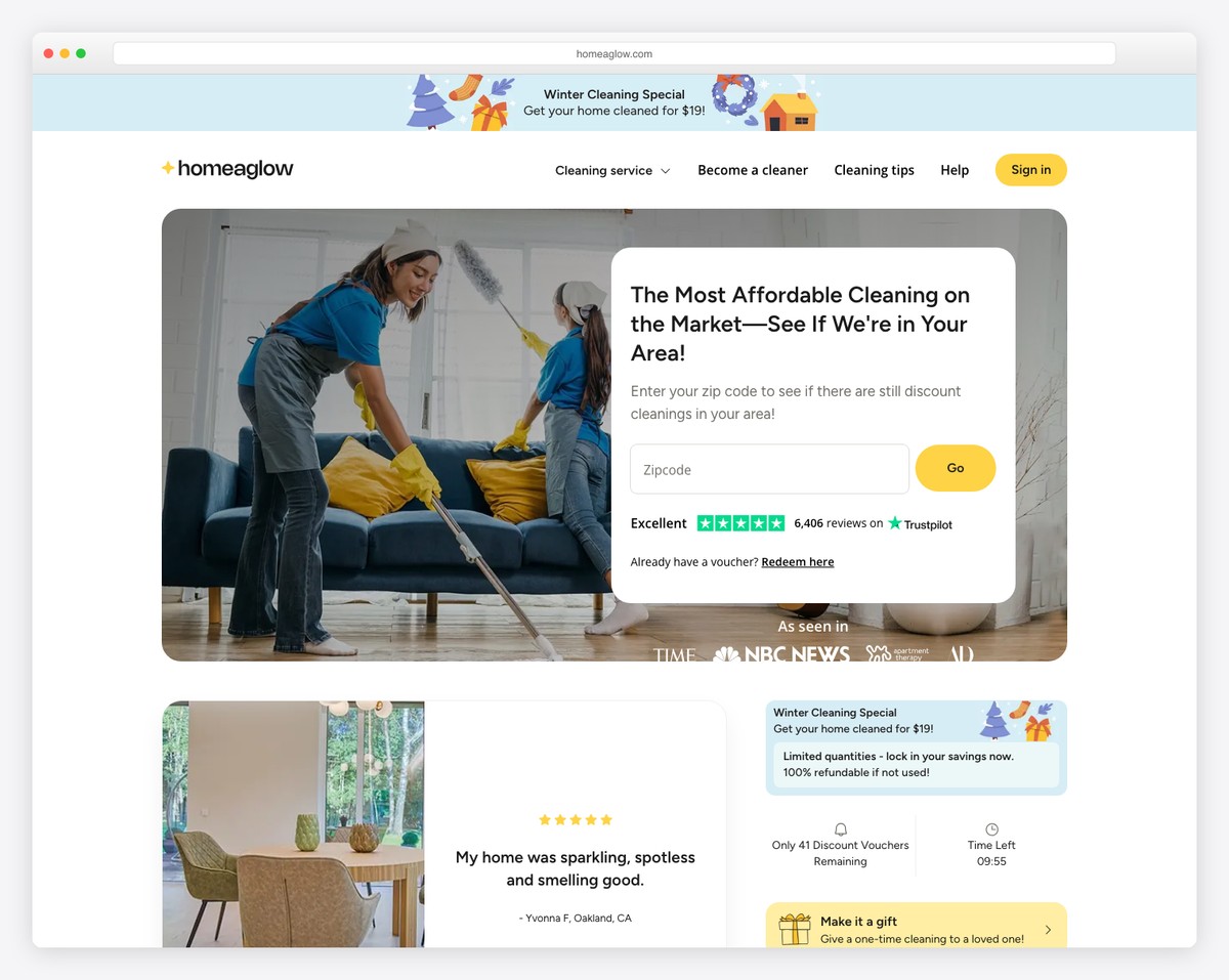 homeaglow website example