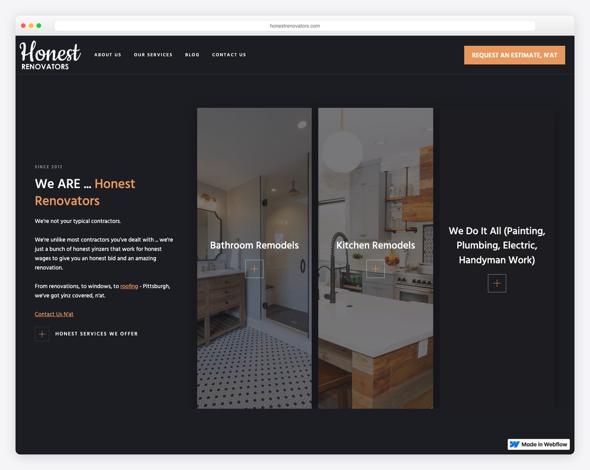 honest renovators website example