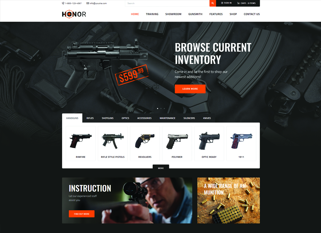 Honor - Shooting Club & Weapon Store WordPress Theme
